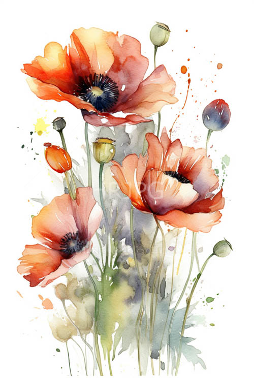 High Resolution: Realistic Poppies Unfurl from Delicate Green Stems on Weathered Terrain download. | HRJPG.com