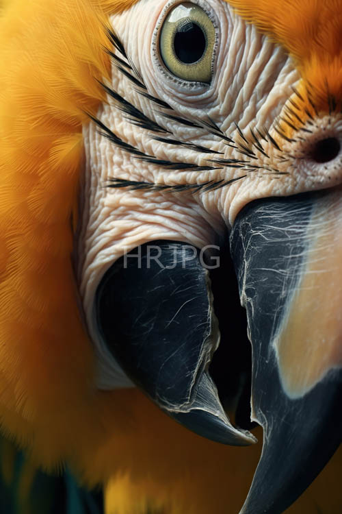 parrots angular features accentuated by pinkishwhite skin and intricate network of blood vessels