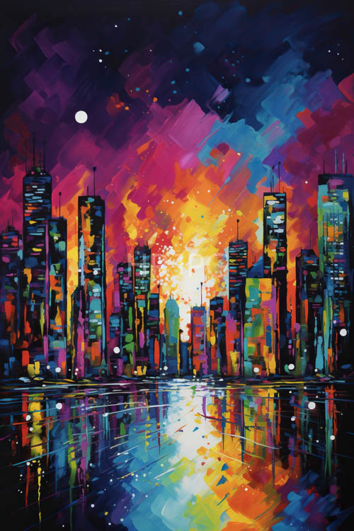 city lights scatter color across wet pavement streets