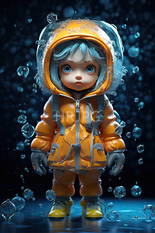 High Resolution: Child in Orange Space Suit Secures Helmet in Futuristic Interstellar Environment download. | HRJPG.com