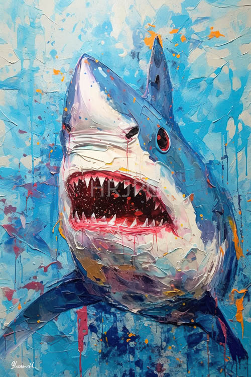 mouth of fury splattered blue realistic scenery oceanic landscape with textured brushstrokes