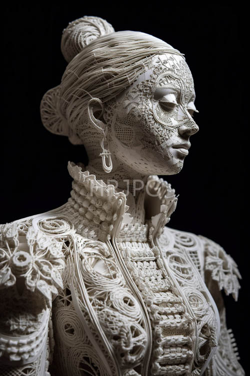 marble bust with intricately carved patterns and ornate adornments