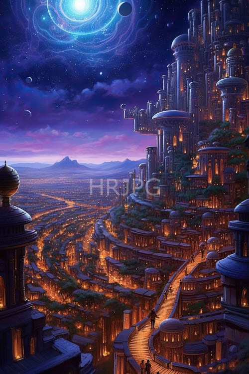 luminescent orbs suspend iridescent domes amidst crystalline skyscrapers on tiered city islands