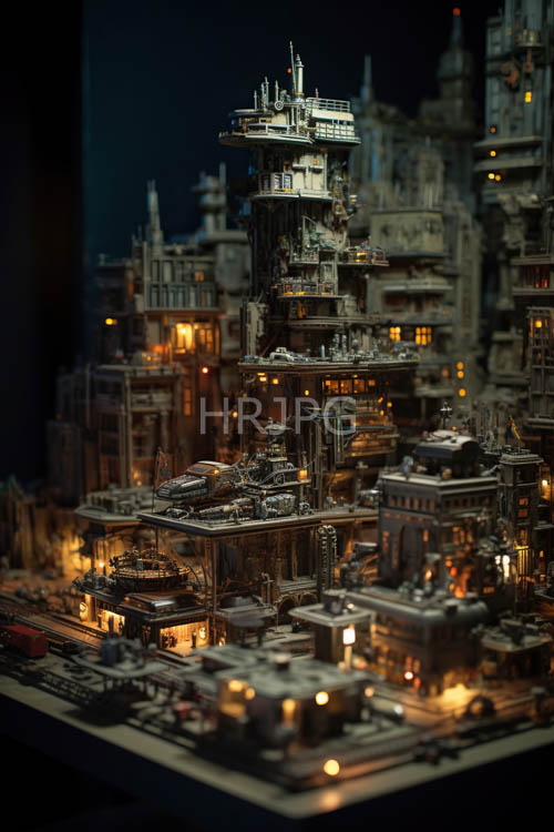 city blocks unfold beneath inky blackness with towering skyscrapers and industrial textures