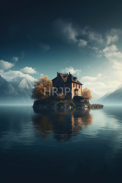 medievalstyle house blends seamlessly into autumnal hues of surrounding trees and snowcapped mountains