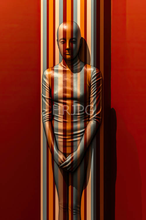 High Resolution: Androgynous Mannequin Adorns Vibrant Dynamic Geometric Industrial Setting download. | HRJPG.com