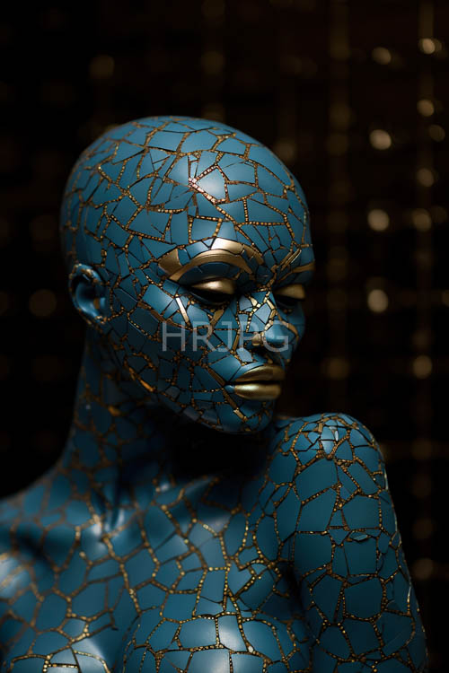 fine cracks on weathered stone pedestal mirror gold adorning intricate statue skin patterns