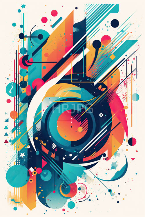 vibrant geometric patterns unfold across offwhite background teal orange pink black