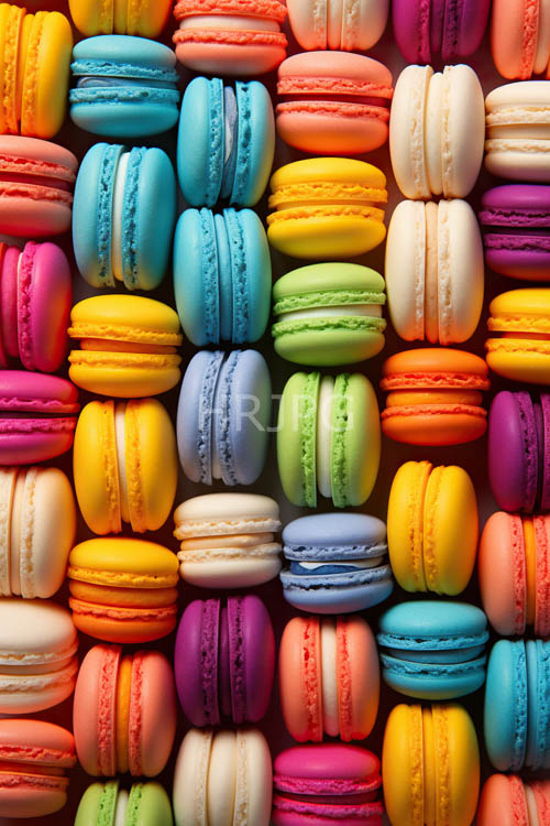 macarons arrayed in intricate mosaic of culinary artistry displayed on somber background