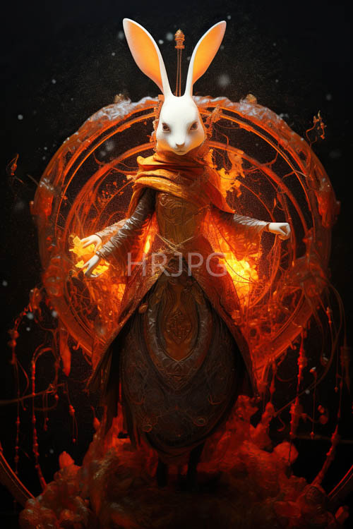 flickering light embroidered on slender rabbits cascade of orange and brown robes in swirling magical circles