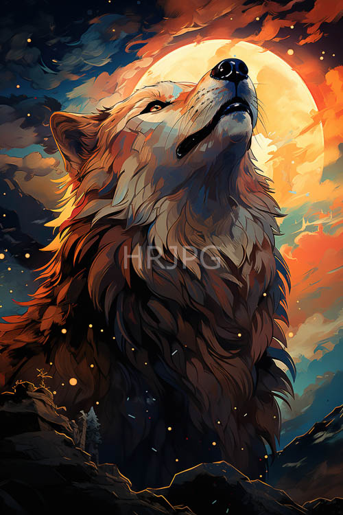 moonlit lunar beams cascade across rugged terrain beneath majestic wolf