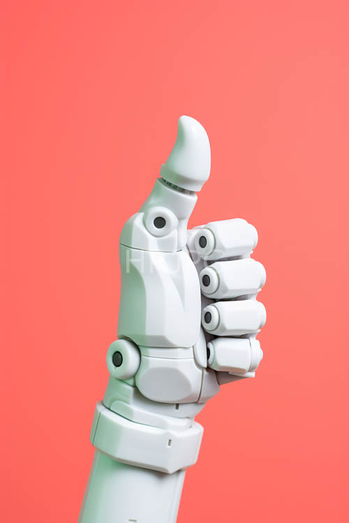 High Resolution: Robotic Hand Extends in Artificial Light on Pink Background download. | HRJPG.com
