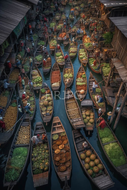floating markets nighttime spectacle of worn wooden boats in moonlit waterways