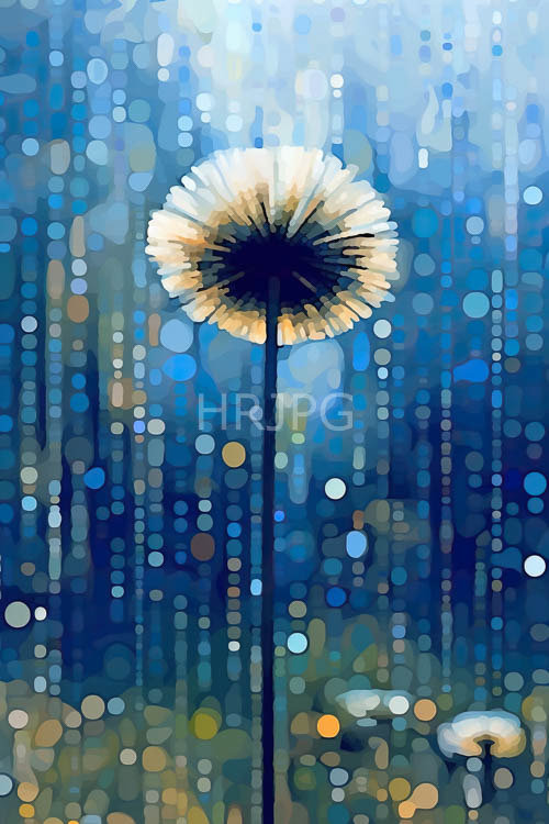 High Resolution: Dandelion Blooms Against Kaleidoscopic Blues Amidst Airy Delicate Petals Gradating to Greens download. | HRJPG.com
