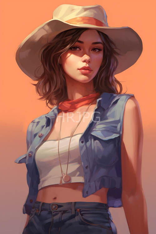 realistic young woman emerging from scenerys brushstrokes in warm light tones