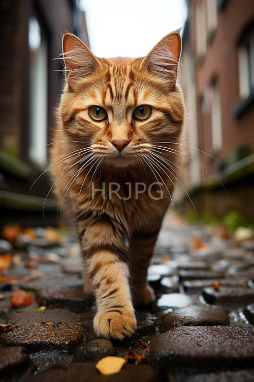 High Resolution: Worn Cobblestones Reflect Rainwater in Narrow Alley with Brick Buildings download. | HRJPG.com