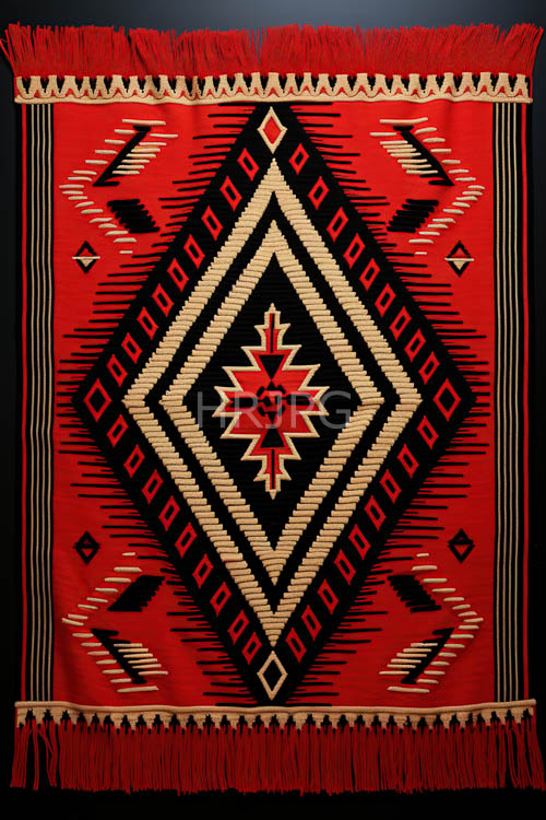 geometric diamond patterns dominate red black square textiles