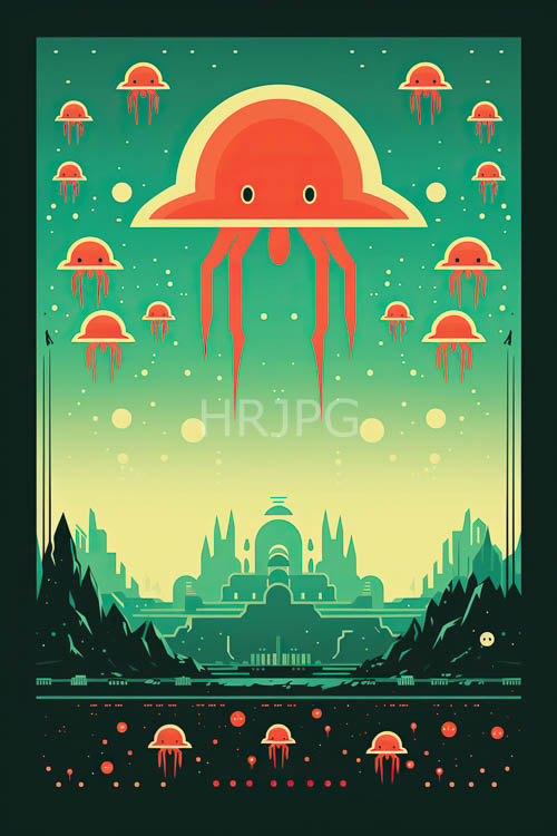High Resolution: Oceanic Cityscape with Metallic Accents and Jellyfishlike Creatures Undulating in Currents download. | HRJPG.com