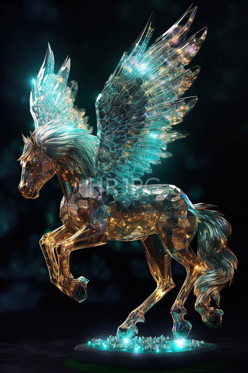 High Resolution: Celestial Pegasus Emerges Amid TurquoiseBlue Hues and Geometric Shapes in Dark Realistic Scenery download. | HRJPG.com