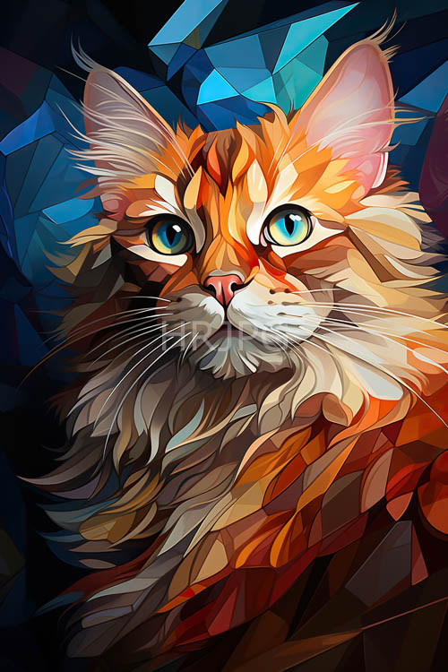 polygonal geometric shapes build layered textures on tabby cat fur