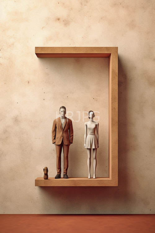 mannequins in faded wooden setting under diffused natural light