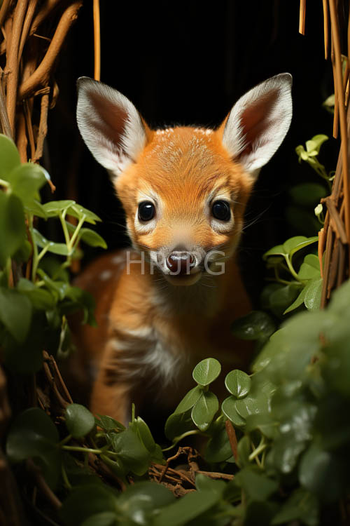 flickering embers cast faint amberhued glow on deers delicate features