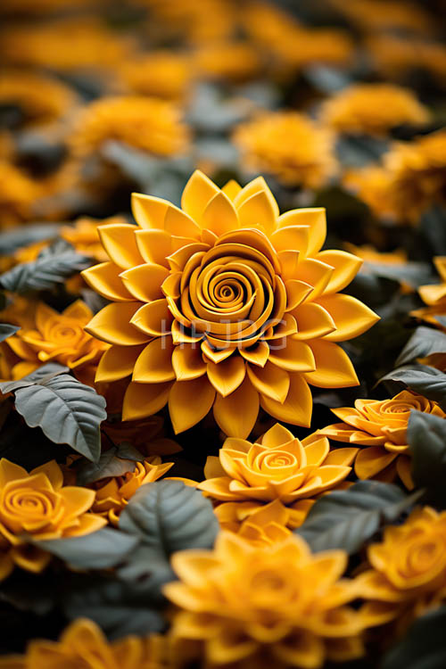 High Resolution: Yellow dahlia petals bloom in full layers within lush gardens download. | HRJPG.com