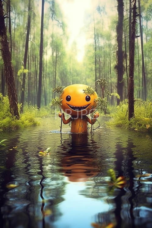 submerged forest dweller embracing verdant greens in still waters