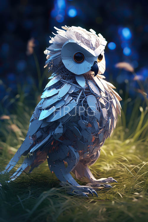owls majestic presence amidst emerald green grass and bokeh lights