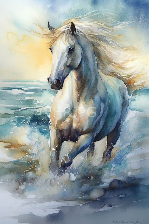 oceanic majesty erupts in frosty coat galloping across cerulean toned shoreline
