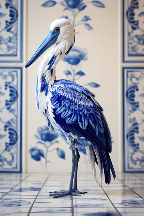 ceramic tiles display intricate floral patterns in sunlit hues of blue white