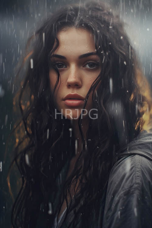 olivetoned skin gleams with rainkissed jewels on rainlashed streets during downpour