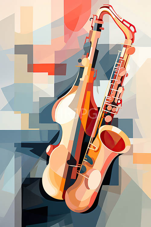geometric saxophone composition with interlocking mechanism and kaleidoscope of color