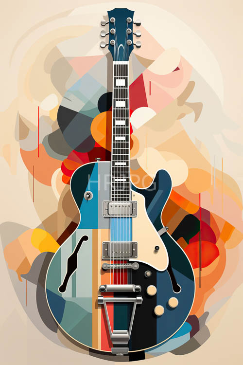 electric guitar curves rise from sleek beveled body with dualtone surface and geometric patterns