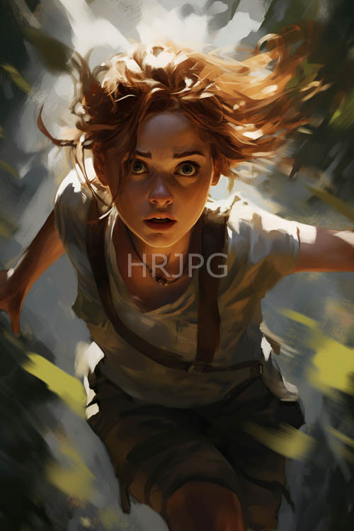 leaves blur around frenetic figures in dense foliage