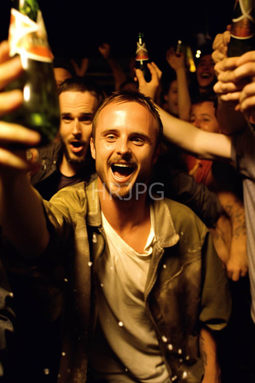 energetic young man in dimly lit club with contrasting colors and textures