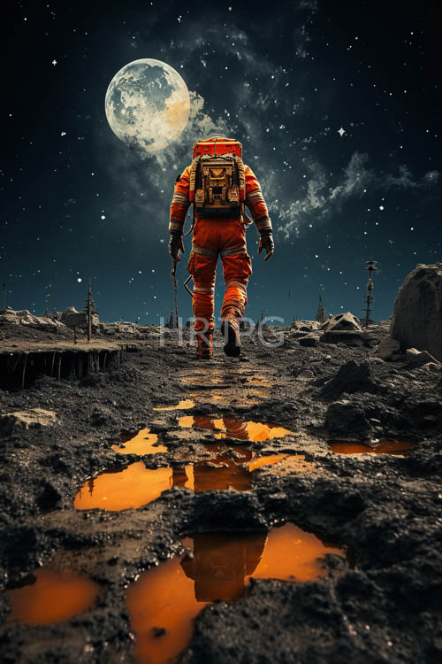 cosmic voyager amidst inky blackness of starstudded sky on rocky terrain