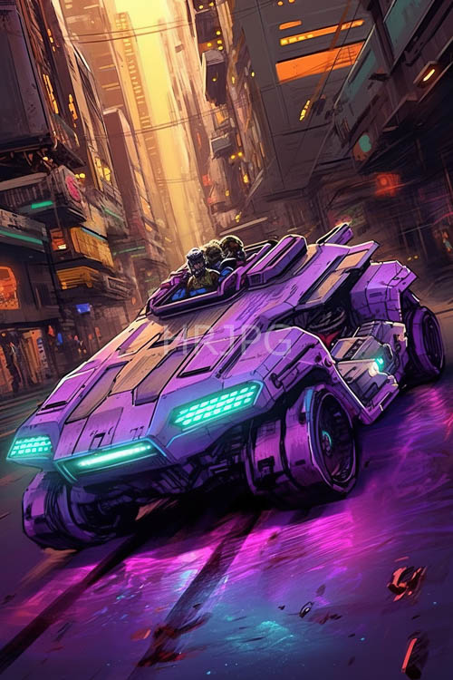 electric hues dance across futuristic cityscape amidst glistening wet pavement