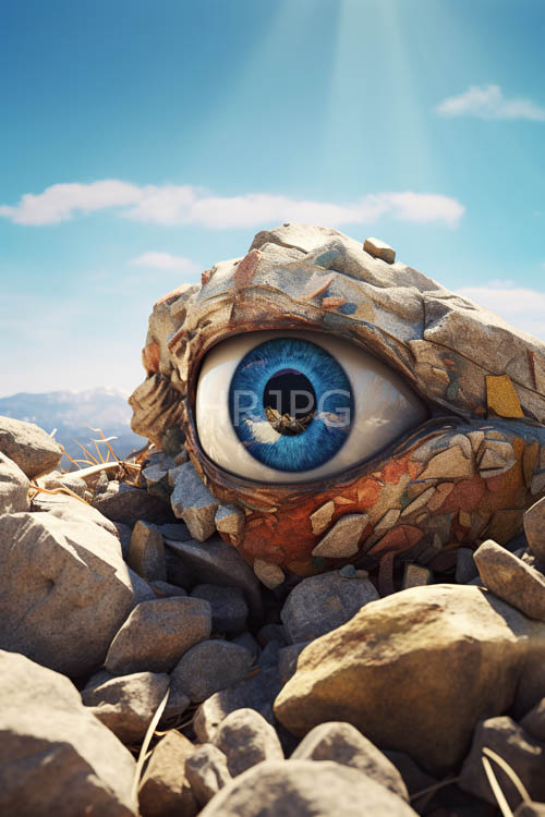 turquoisehued stones scatter around enormous blue eye weathered by time and wind