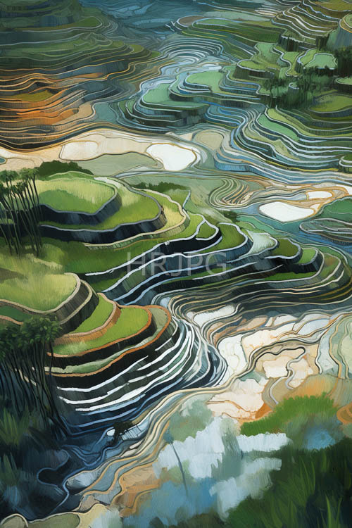 water channels gradate to lighter mint green edges