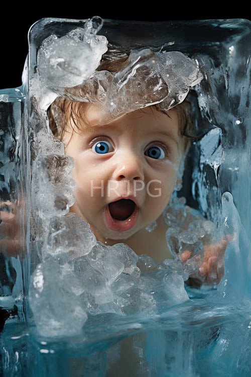 frozen moment captured on icy surface with miniature of childs awe