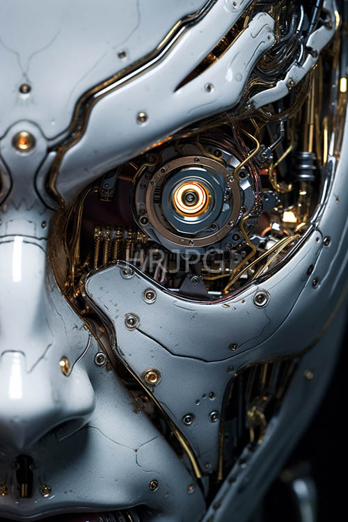 mechanical faces reveal central motors and metallic parts