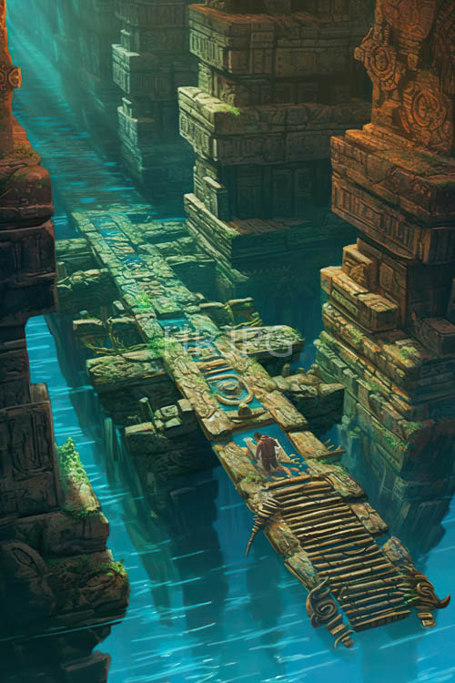 High Resolution: Bridges sway over turquoise waters under setting suns download. | HRJPG.com