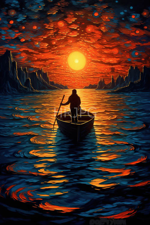 rippling water reflects faded crimson hues of fading sunset on serene mountain landscape