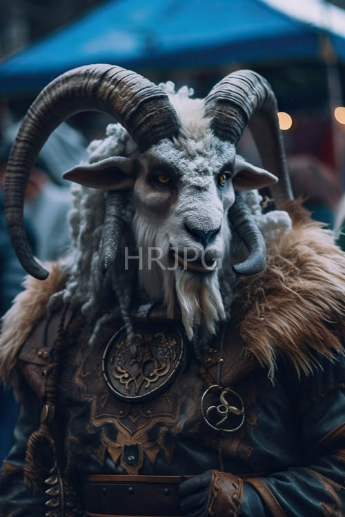 goat figures wear worn leather armor in market plazas