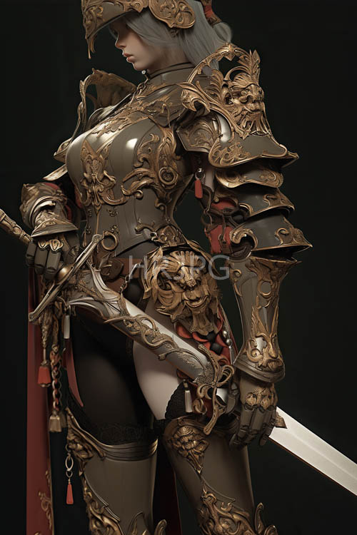 warriors resplendent armor and unyielding determination across a foreboding background expanse