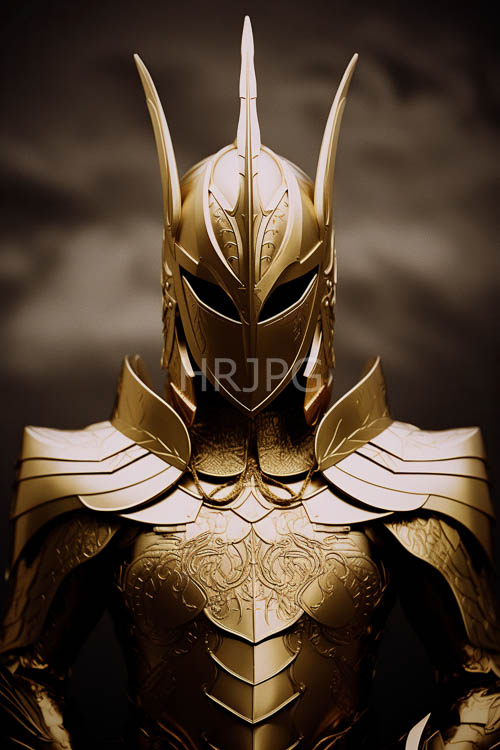 medieval knight armor adorns ornate chest plate with elaborate horns and layers