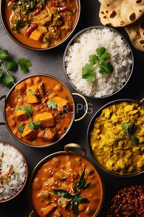 indian spiced curries feature fiery chilies on dark gray ceramic plate