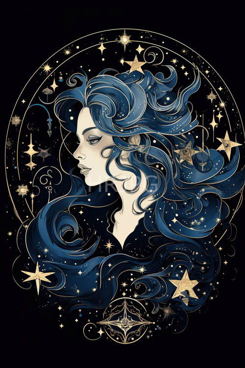 celestial symbols encircle human figures against midnight skies