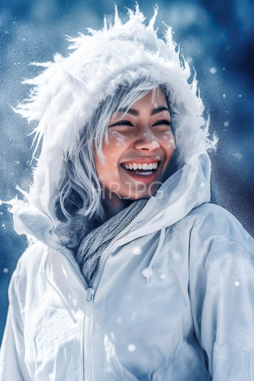 snowflake dance amidst icy treescape with majestic figure